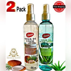 Agua de coco + Ácido Hialuronico & Agua de Aloe Vera + Glicerina. 2 Pack